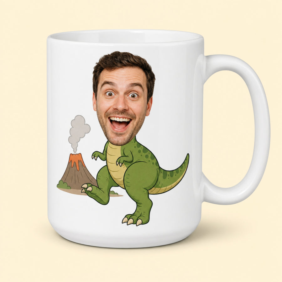 A white mug printed with a customer's face